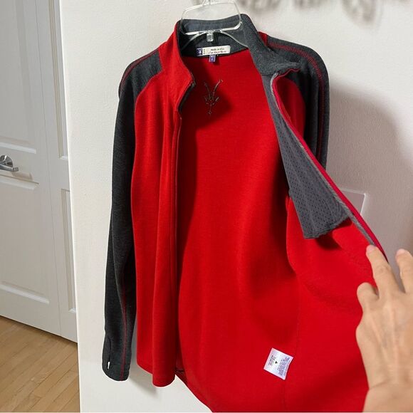 ibex Two Toned Merino Wool Full Zip Jacket in Red and Grey L NWOT - Picture 7 of 13